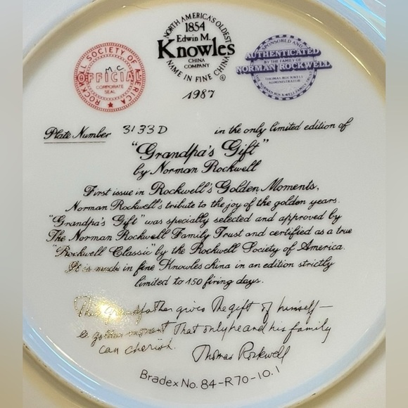 Edwin Knowles Collection of Norman Rockwell Plate Depicting “Grandpa’s Gift” - Picture 7 of 8